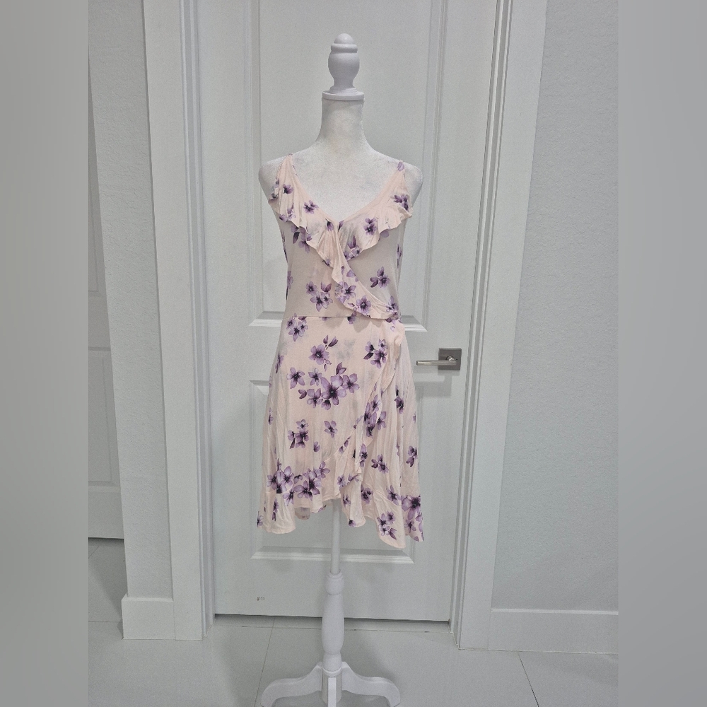 Forever 21 Light Pink Floral Ruffle Wrap Mini Dress
